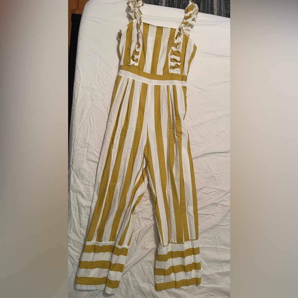 shein yellow & white striped jumpsuit